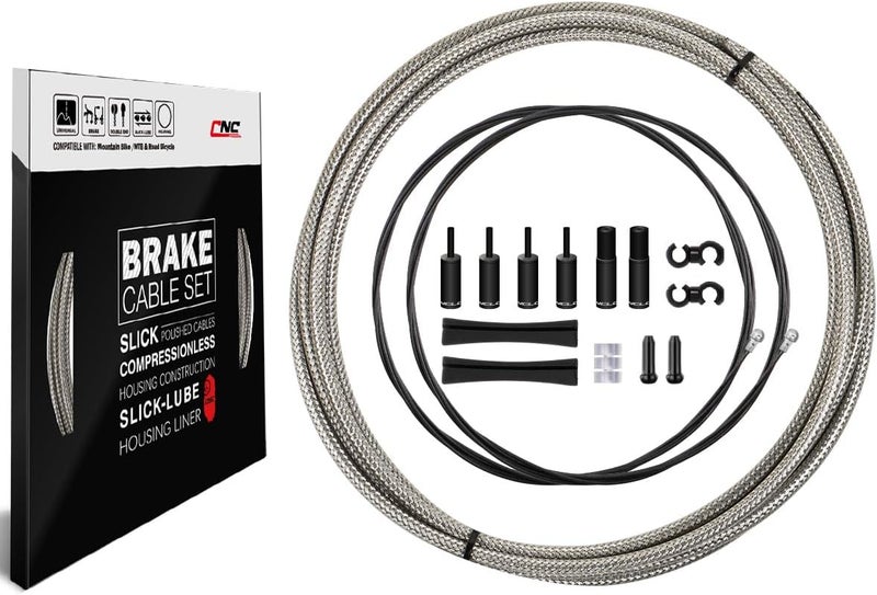 CNC Road Bike Brake Cable Kit,Universal Brake Cable Housing Coated Braided & Teflon Inner line For Bicycle Road Bike（Black/Gold/Silver/Titanium silver） - Image 1